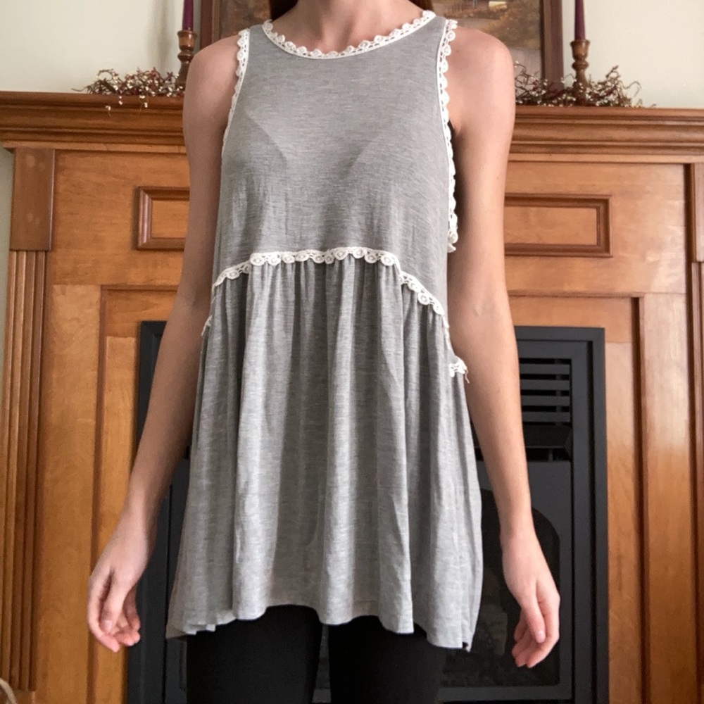 Grey & White Tank-Top Blouse